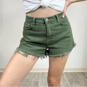 L'AGENCE High Rise Khaki Green Cut off Ryland Denim Shorts 26